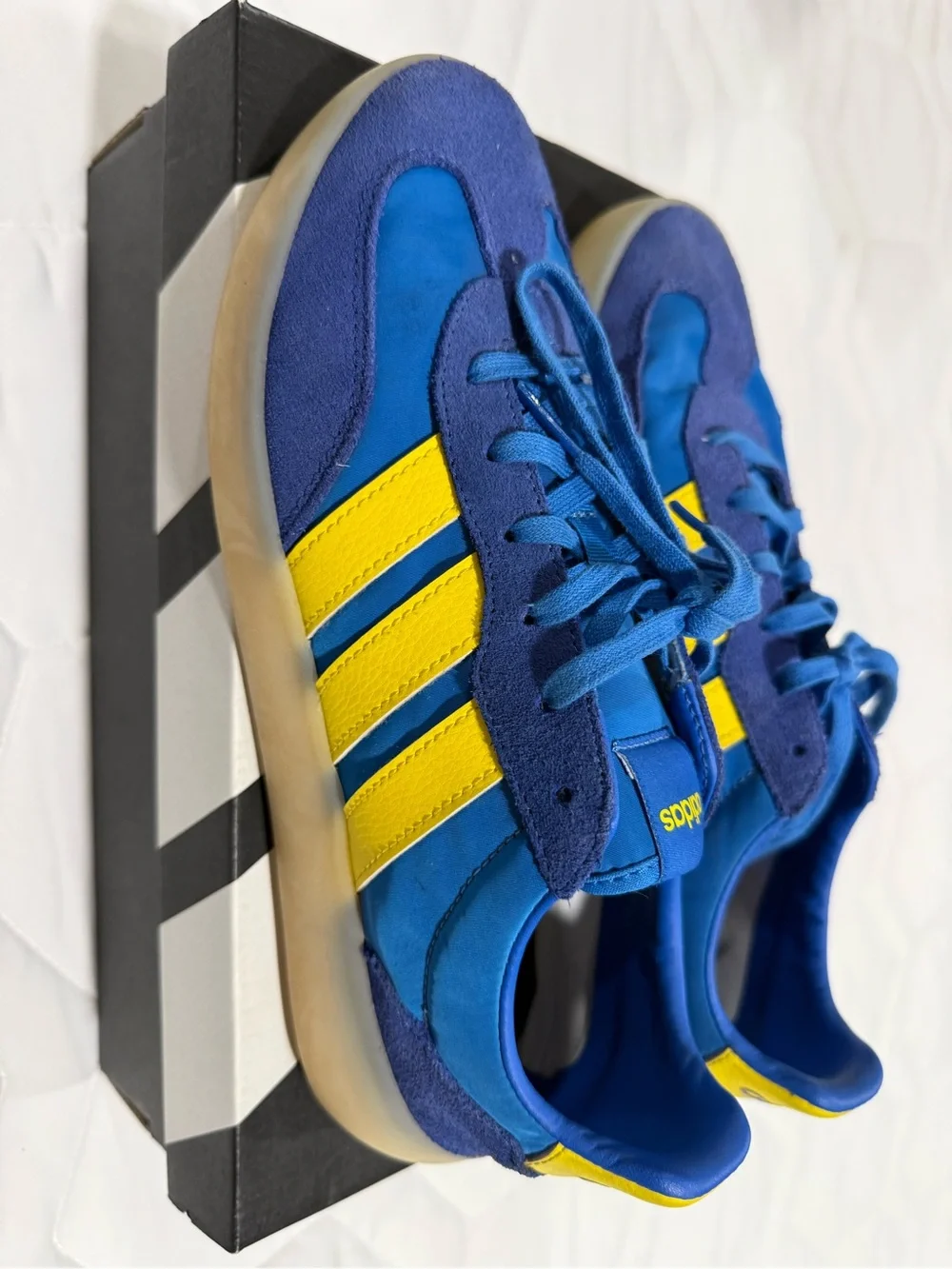 adidas Barreda Decode Blue and Yellow Suede Accent Sneakers